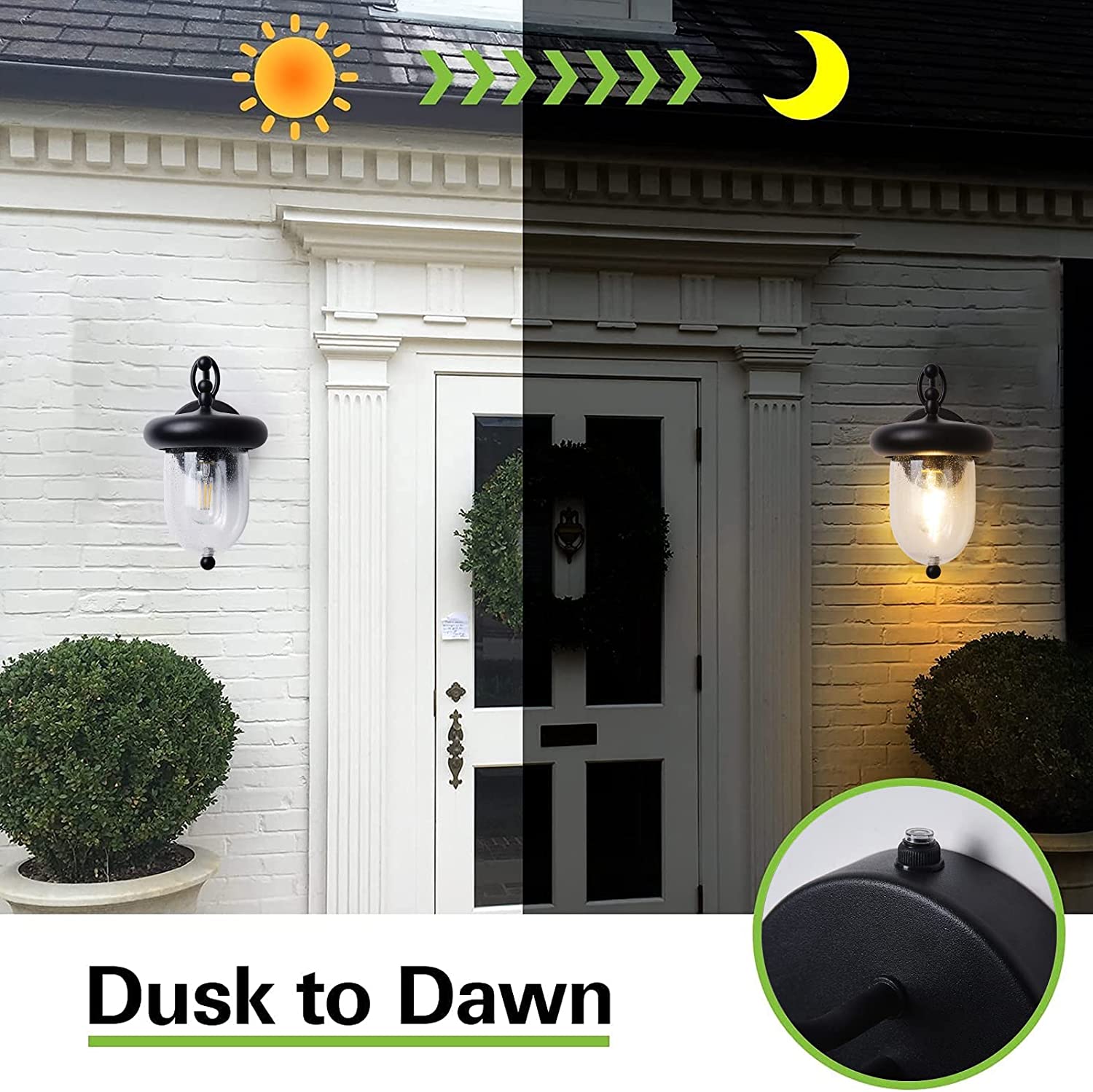 2 Pack Dusk to Dawn Outdoor Wall Sconces, Front Porch Light ,Outside Lights for House Garage Patio Barn Lights Outdoor Exterior Light Fixture with Seeded Glass Shade (Includes Bulbs)