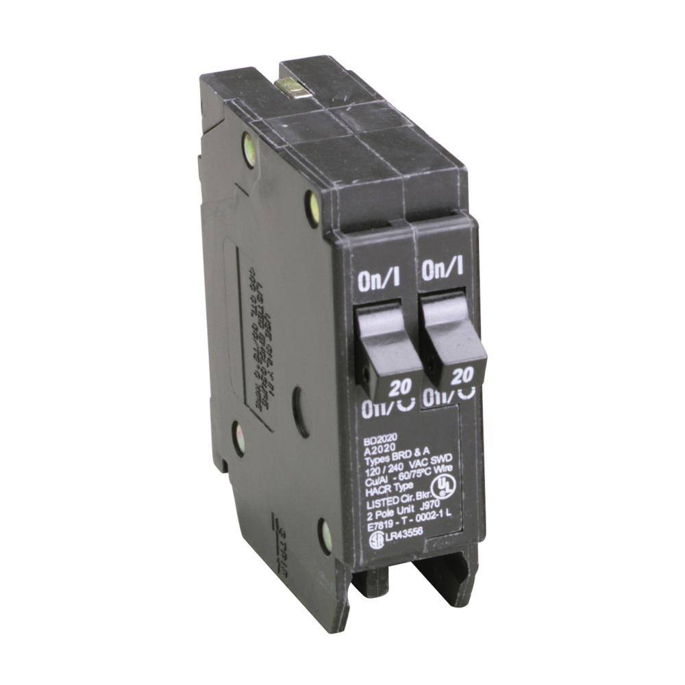 Eaton BD 2-20 Amp Single Pole Tandem CTL Circuit Breaker BD2020