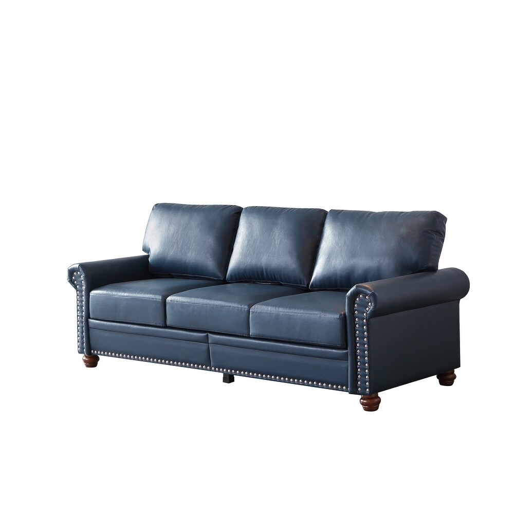 3 Seater Faux Leather Deep Seat Sofa with Storage Box  Navy Blue   3 Seater