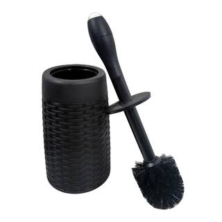 Modern Homes MH 2-Piece Round Magic Toilet Brush Bath Accessory Set with Holder in Black 67578