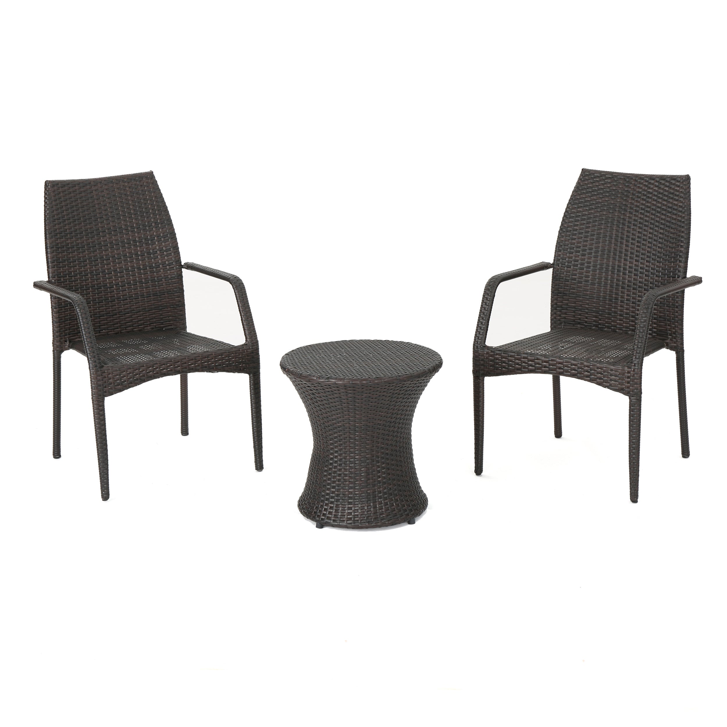 Dawson Outdoor 3 Piece Multi-brown Wicker Stacking Chair Chat Set