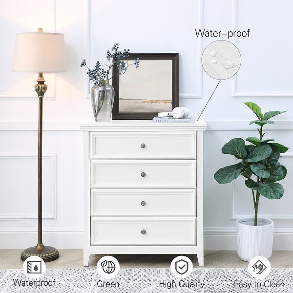 White Dresser for Bedroom， 4 Chest of Drawers Dresser Modern Wood Nightstand， Tall Clothes Organizer Cabinet Kids Dresser - - 37668678