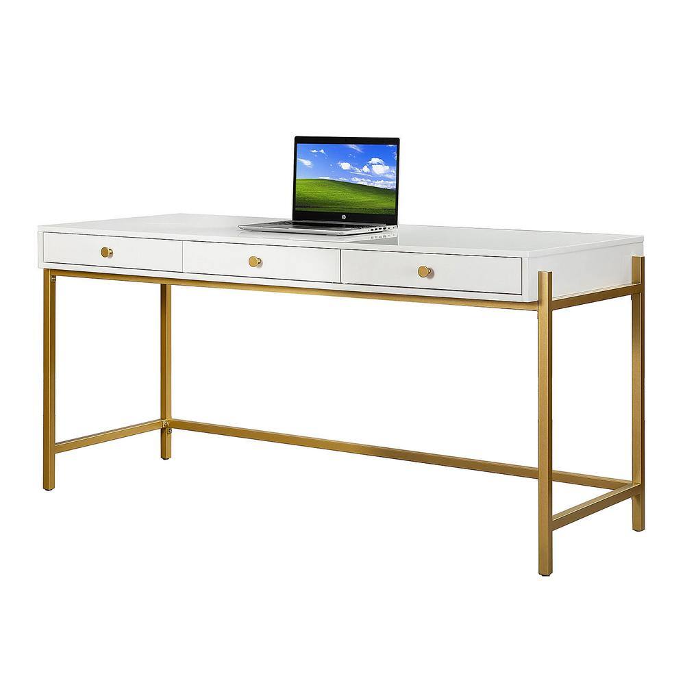 JAYDEN CREATION Zulma White Writing Desk with Golden Base DKHN0066-1