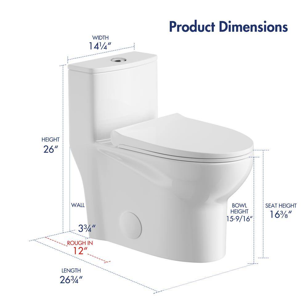 Eridanus Tucson 1-Piece 1.11.6 GPF Siphonic Jet Dual Flush Elongated Compact Toilet in Crisp White Seat Included ERI-1T306