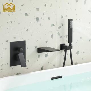 Hlihome Single-Handle 1-Spray Settings Wall Mounted Roman Tub Faucet with Hand Shower in Black RBDK-8055-MB