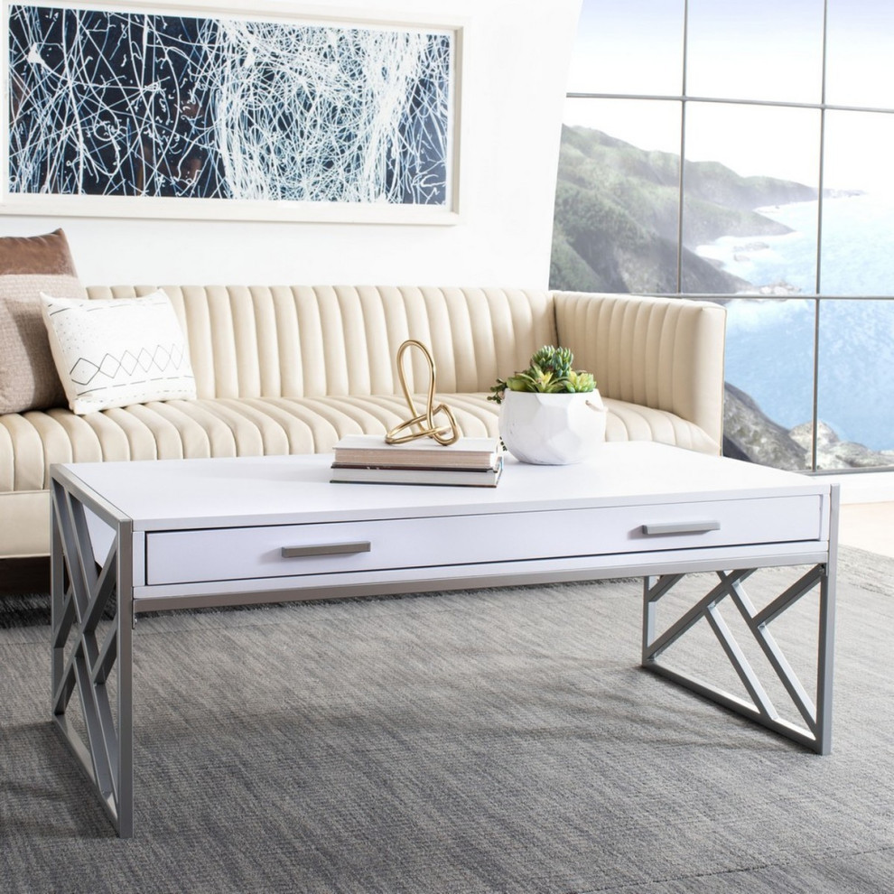 Neil 2 Drawer Coffee Table White/ Silver   Modern   Coffee Tables   by Virgil Stanis Design  Houzz