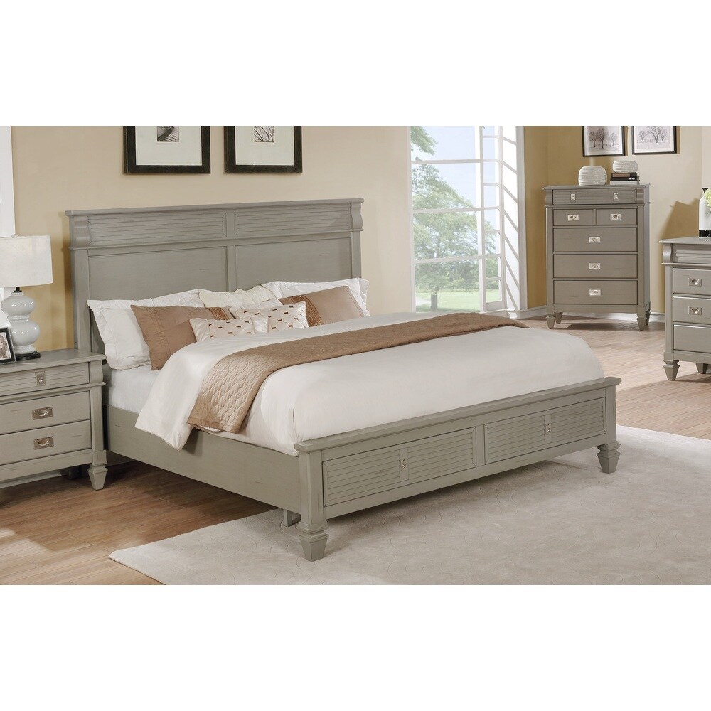 Roundhill Furniture York Antique Grey Storage Platform Bed