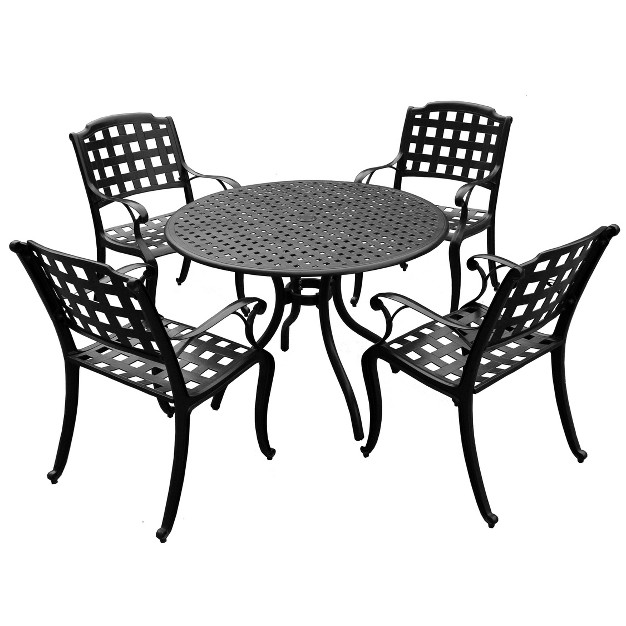 Modern Ornate Outdoor Mesh Aluminum Round Patio Dining Table amp Checker Chairs Black Oakland Living