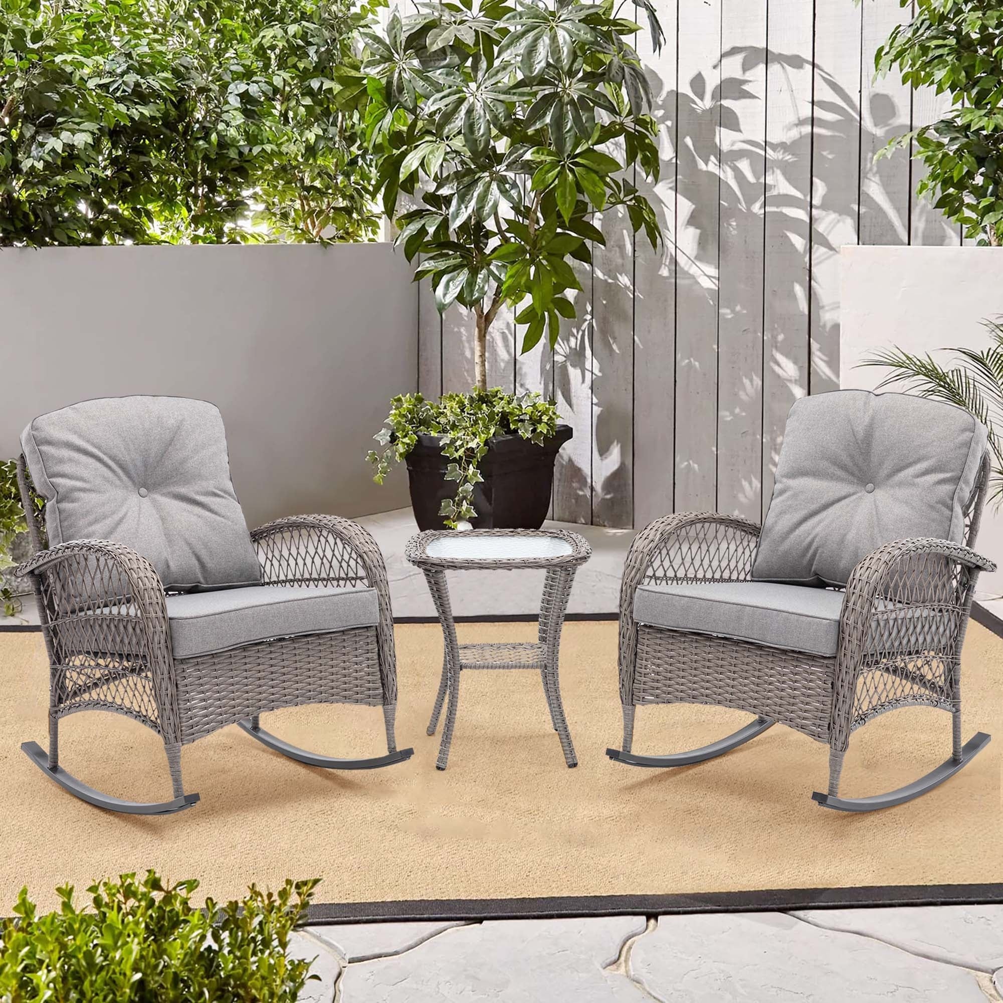 3pcs Outdoor Furniture Modern Wicker rocking chair set - Overstock - 37582713