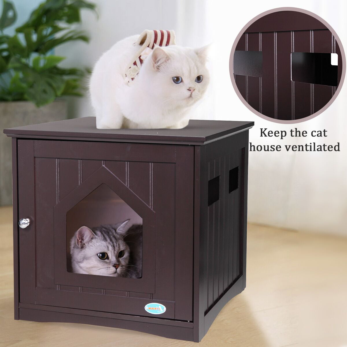 Coziwow Cat Litter Box Cat House Washroom， Brown