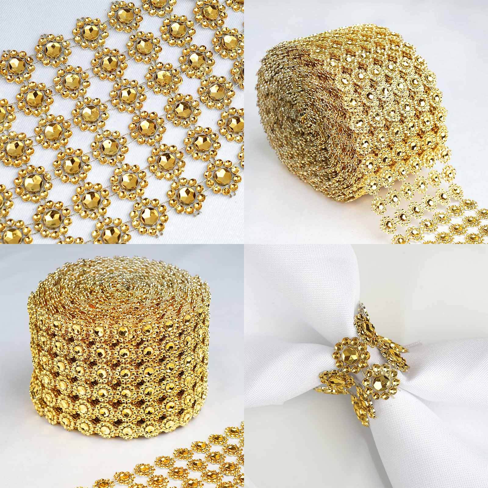 Gold Fleur Diamond Rhinestone Ribbon Wrap Roll, DIY Craft Ribbon 4