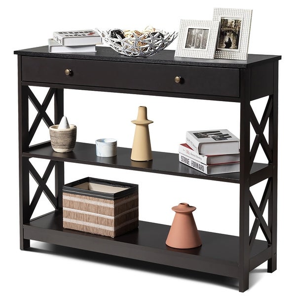 3-Tier Console Table X-Design Entryway Table with Drawer