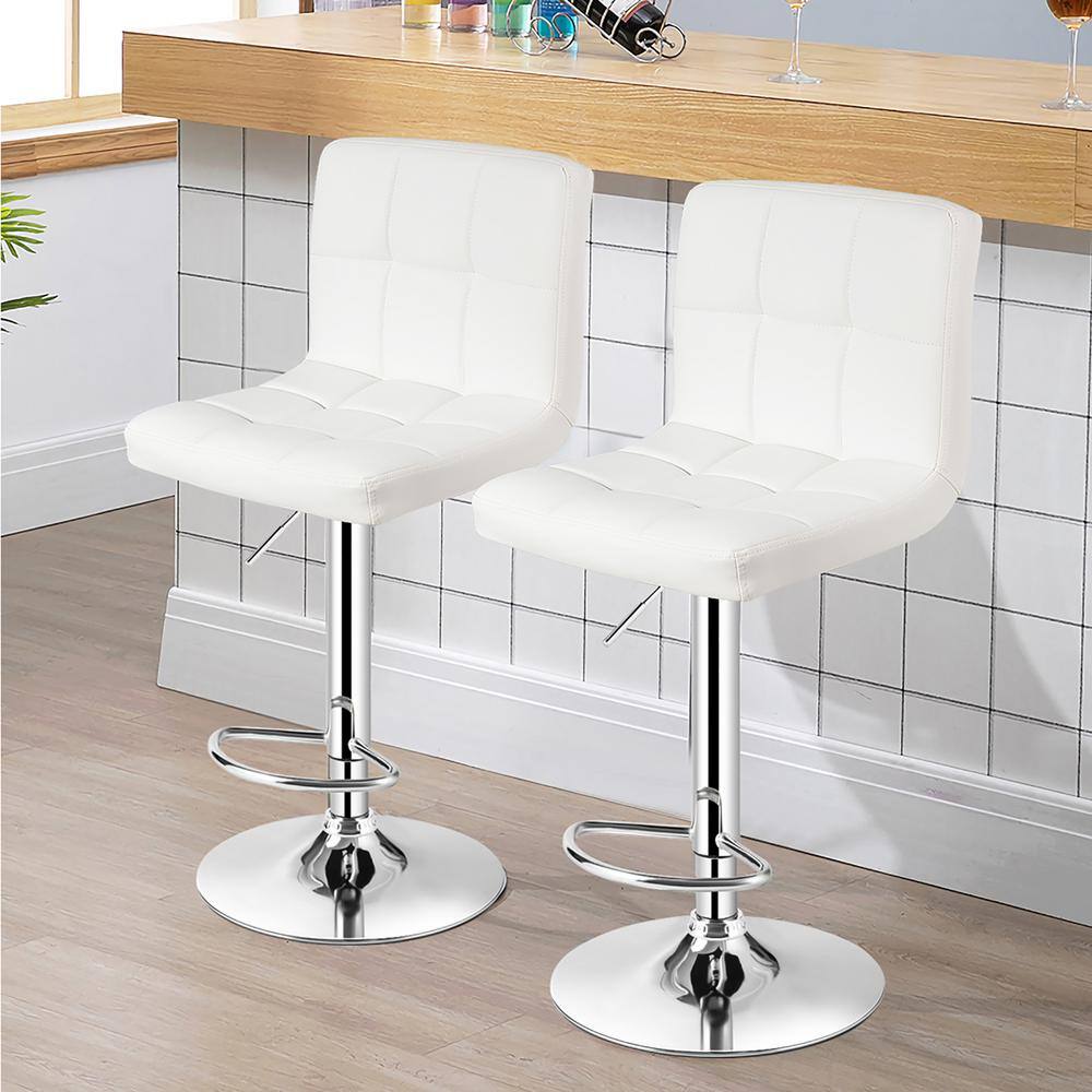 Costway 46 in. White Low Back Metal Adjustable Height Bar Stool with Leather Seat (Set of 2) HW66492WH