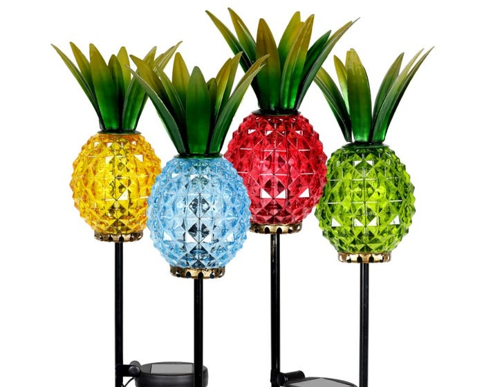 Solar Metal and Glass Pineapple Garden Stake (Assorted)