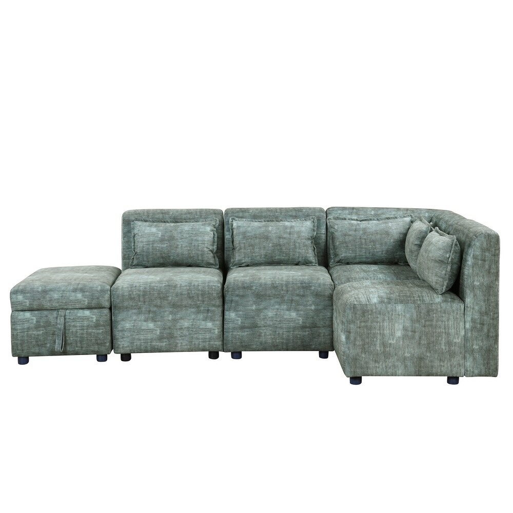 L shape Sectional Sofa Sets Chenille Corner Sofa with Ottomans