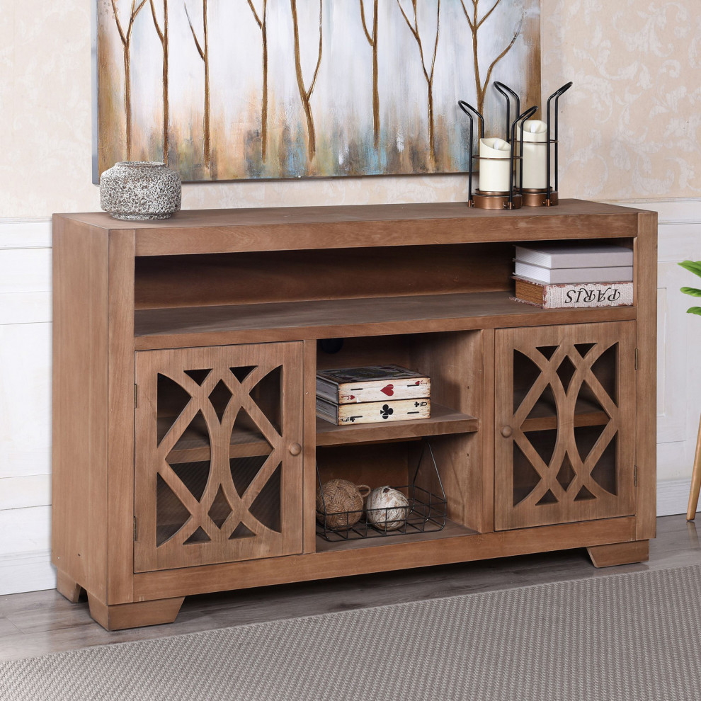 Saddle Sand Two Door Wooden Entertainment Stand 34 quotH56 quotWx14 quotD   Transitional   Entertainment Centers And Tv Stands   by StyleCraft  Houzz