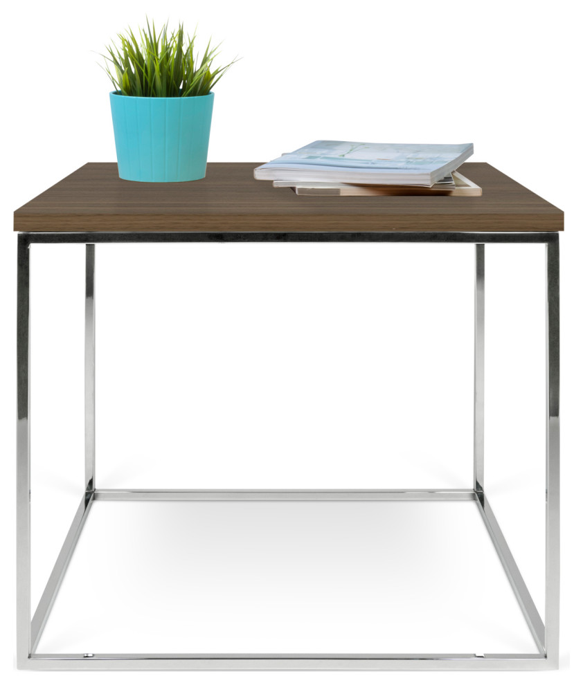 Modern Walnut Minimal Metal Cube Side Table   Contemporary   Side Tables And End Tables   by Plush Pod Decor  Houzz