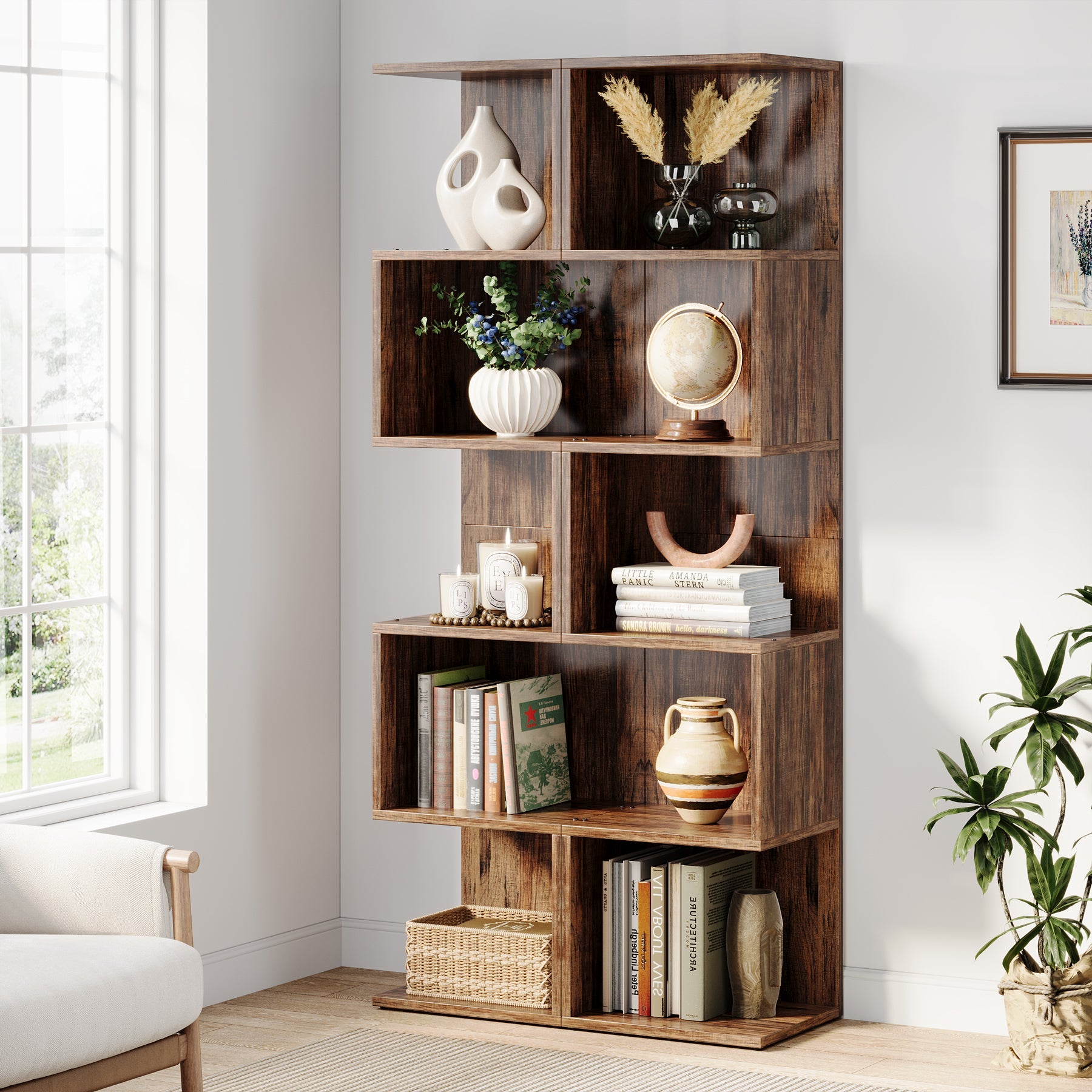 5-Tier Bookshelf, Freestanding Narrow Bookcase Etagere Display shelf