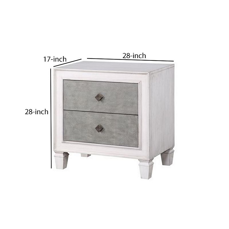 Nightstand with 2 Drawers and Diamond Handle， Gray