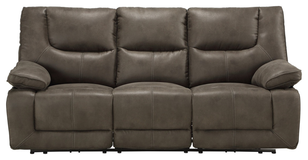 Leatherette Power Recliner Sofa With Pillow Top Arms And Split Back  Gray   Contemporary   Sofas   by VirVentures  Houzz