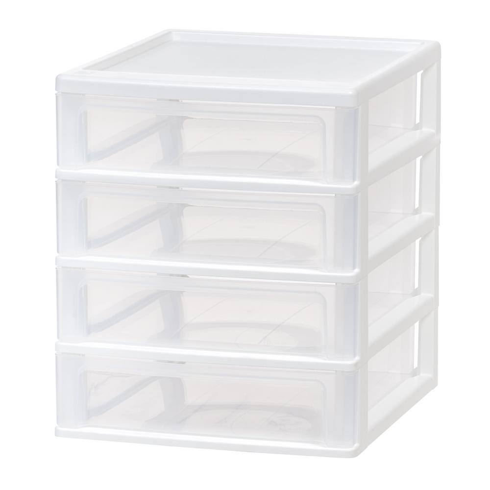 IRIS 1-Qt. Compact Desktop 4-Drawer System in White in. W x 10.5- in. H x 12.3- in. 587014