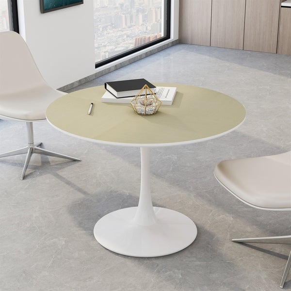 42 Inches Modern Round Coffee Table with Metal Base