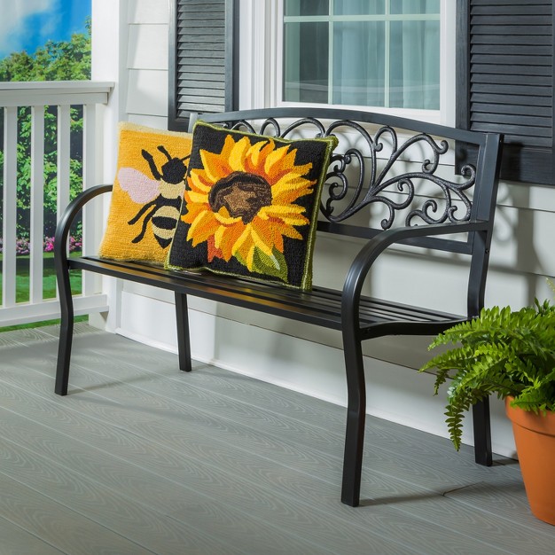 Evergreen Blooming Garden Metal Bench Black