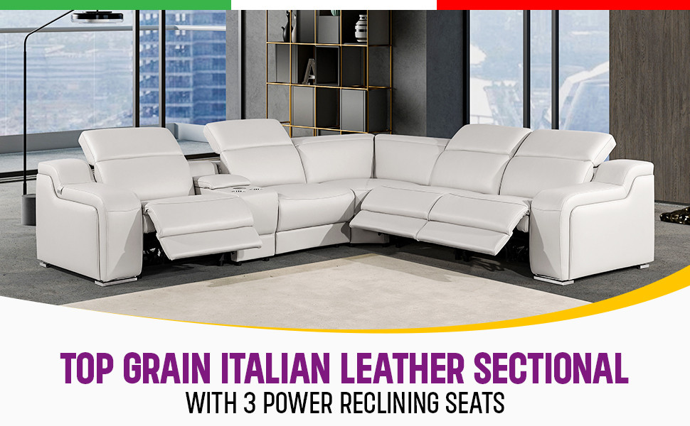 Marco 6 Piece  3 Power Reclining Italian Leather Sectional   Modern   Sectional Sofas   by Luxuriant Furniture  Houzz