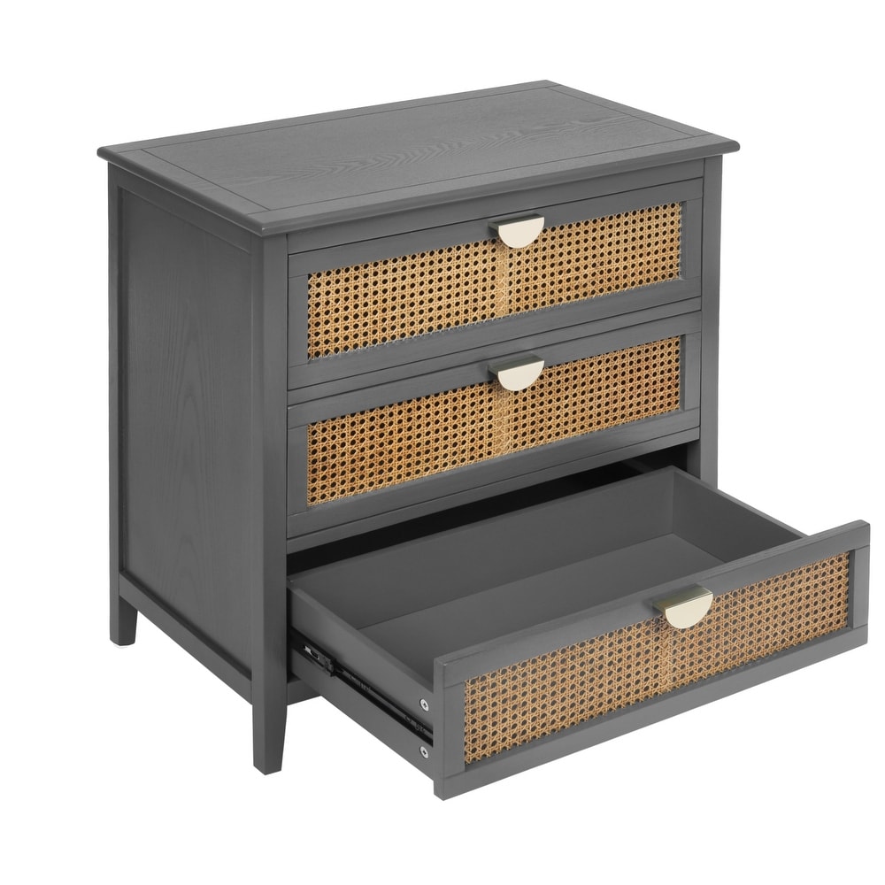 JASIWAY Modern Natural Rattan Storage Cabinet with Drawers