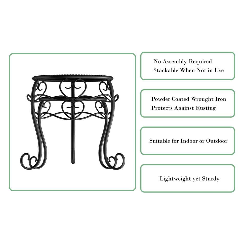 Earth Worth 8.5 in and 11 in. Tall Indoor/Outdoor Matte Black Metal Plant Stand (1-Tier) 513524SZD