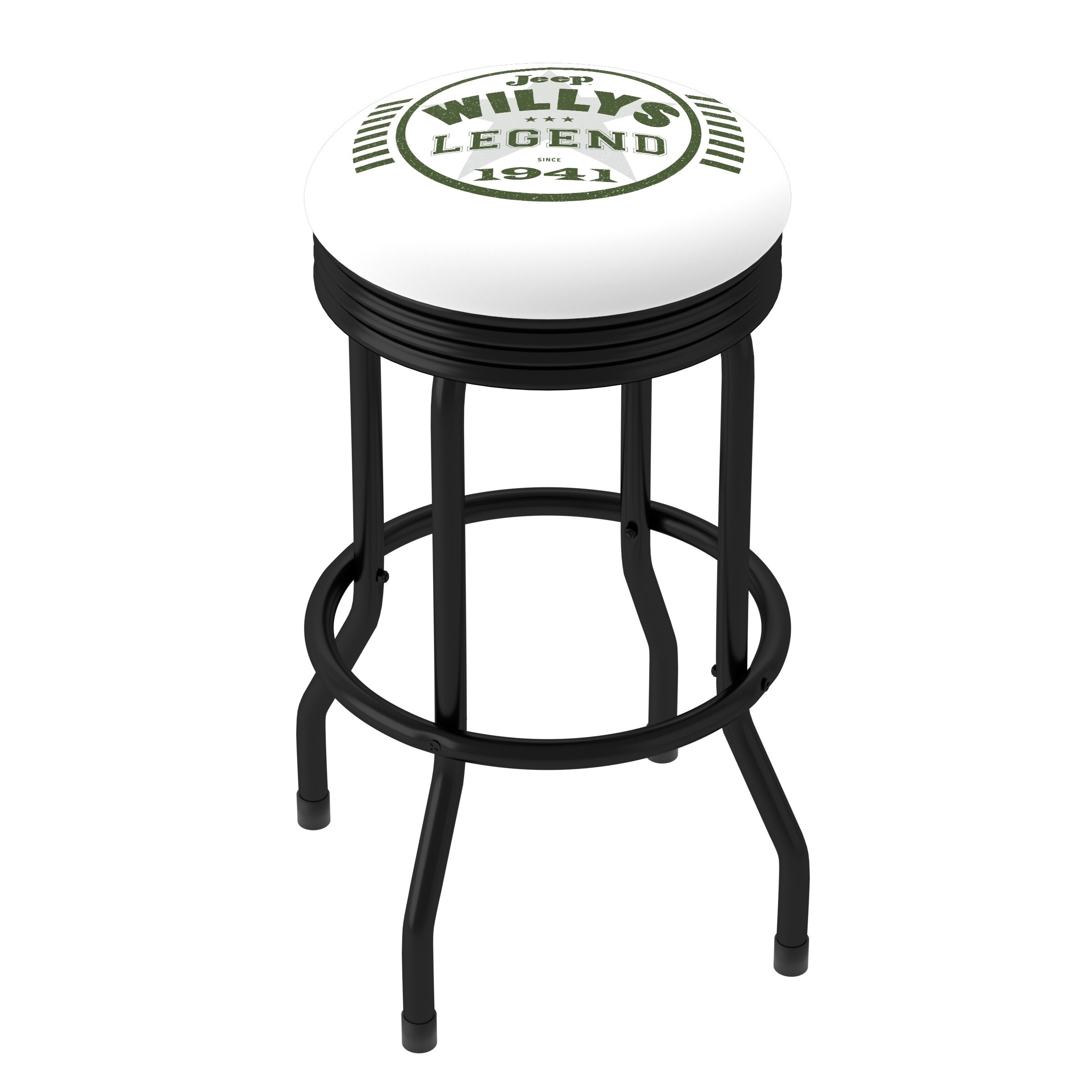 Jeep Willys Legend 360 Degree Swivel Black Barstool with Foam Padded Seat - 20.75 x 20.75 x 29