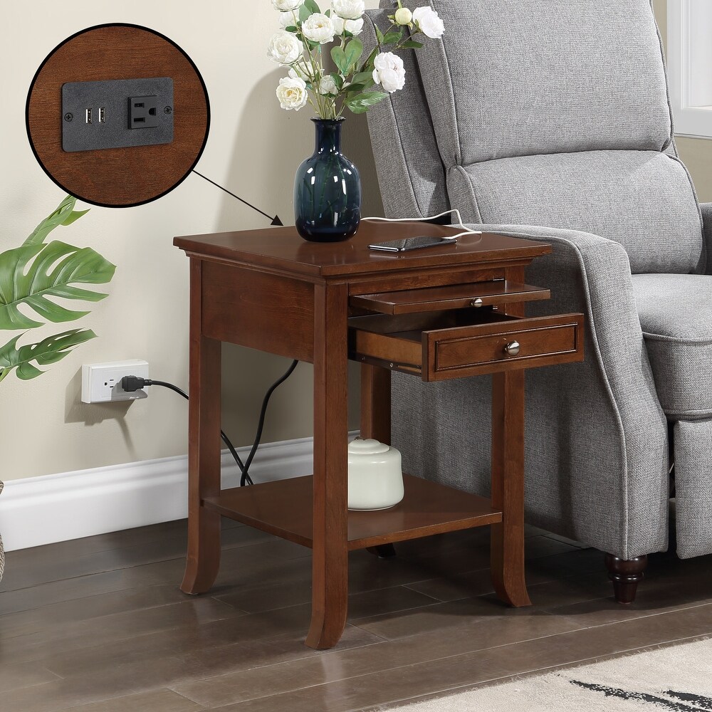 American Heritage Logan 1 Drawer End Table with Charging Station and Pull Out Shelf