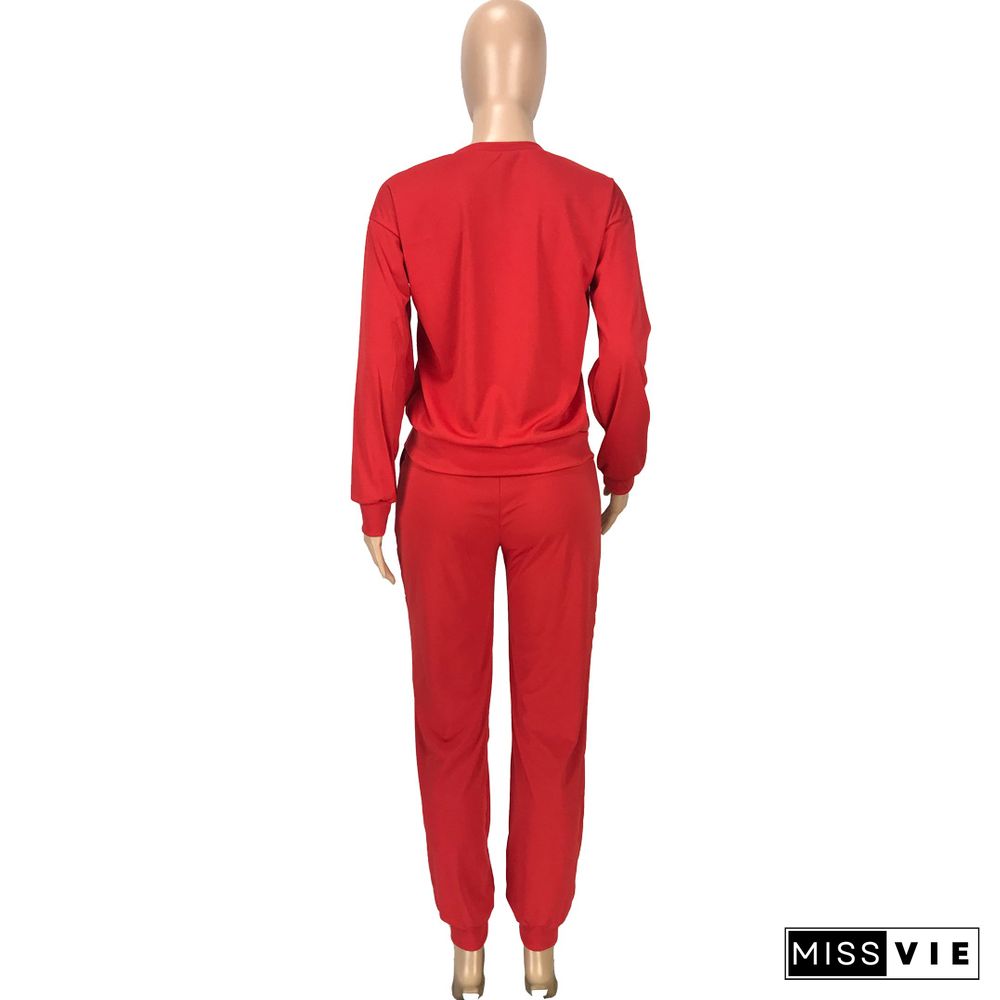 Solid Color Pullover T-shirt Long Pant Outfits