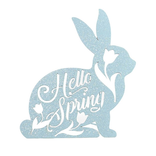 Easter Hello Spring Bunny Sign One Wreath 12 Inches Glittered Hello Rl1710 Mdf medium density Fiberboard Blue