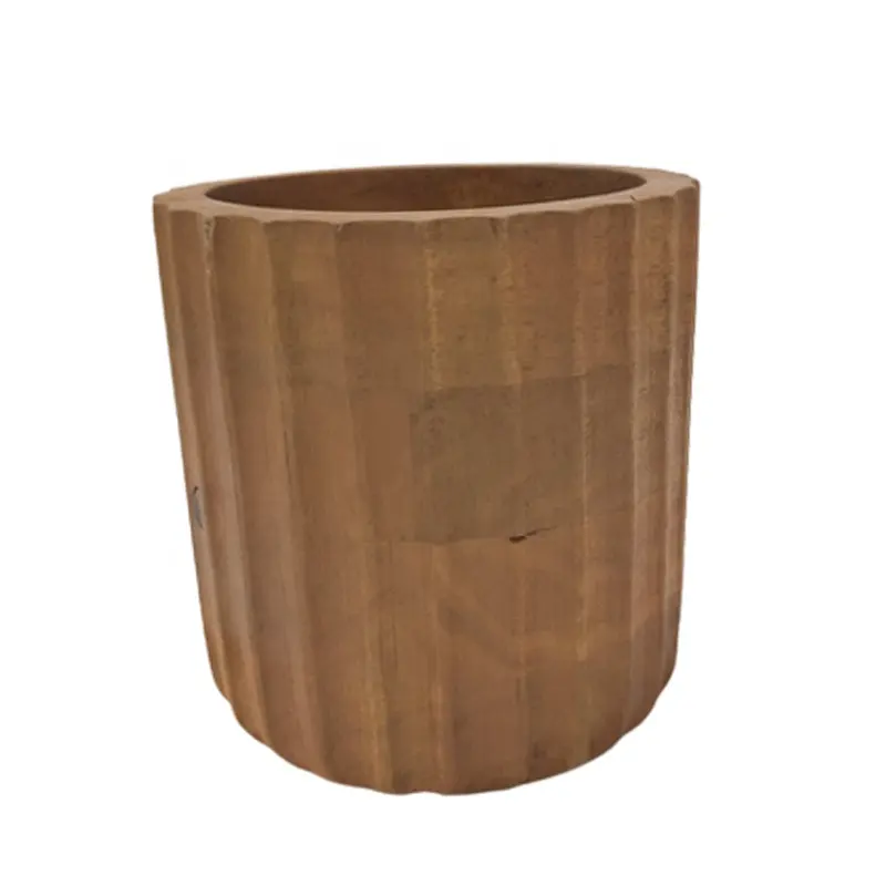 Hot Selling Desktop Iron Round Planter Black Wood Texture Modern Style Flower Pot And Vase For Home And Garden Decor