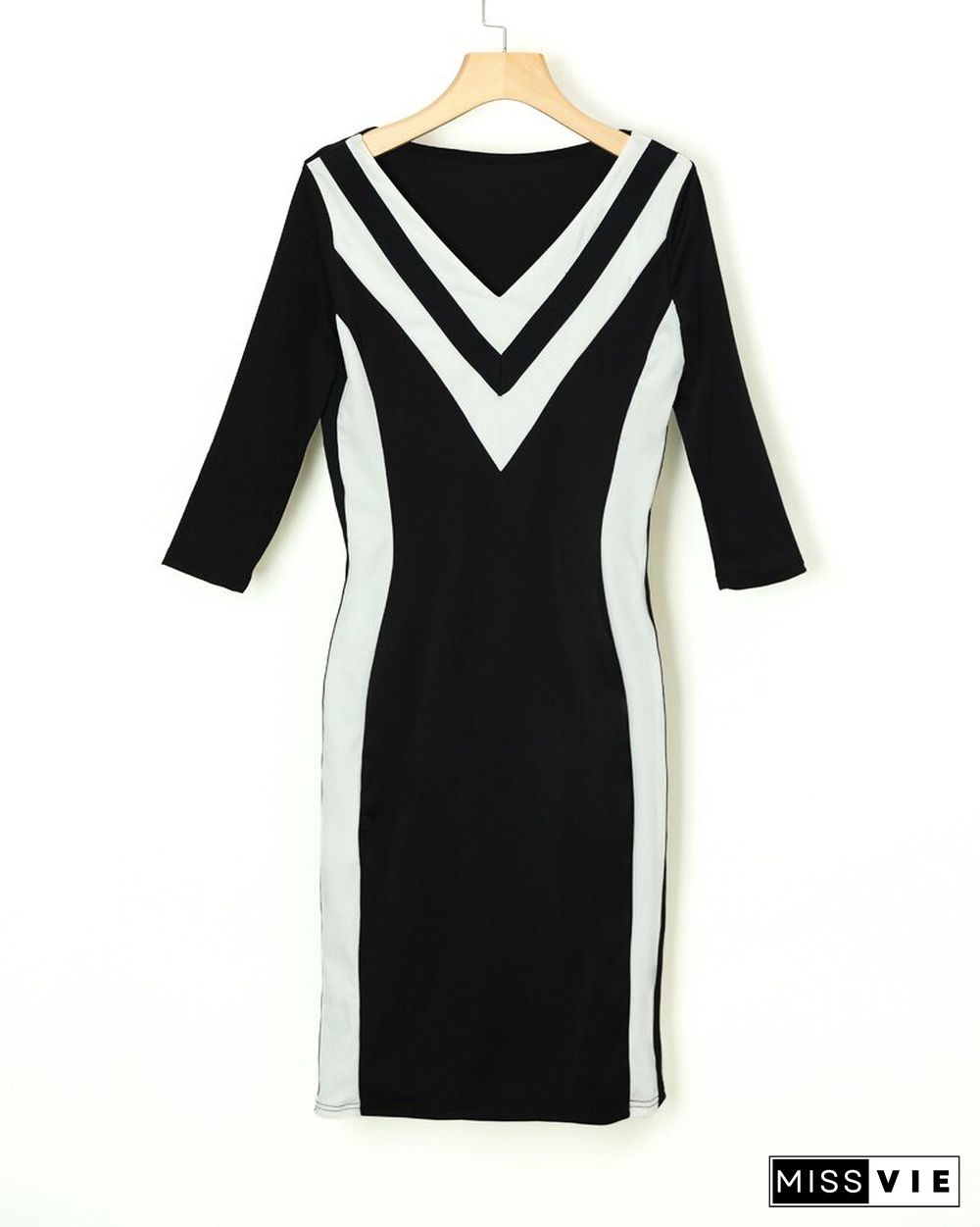 Women Sexy V Neck Long Sleeve Party Dress Striped Tape Bodycon Dress