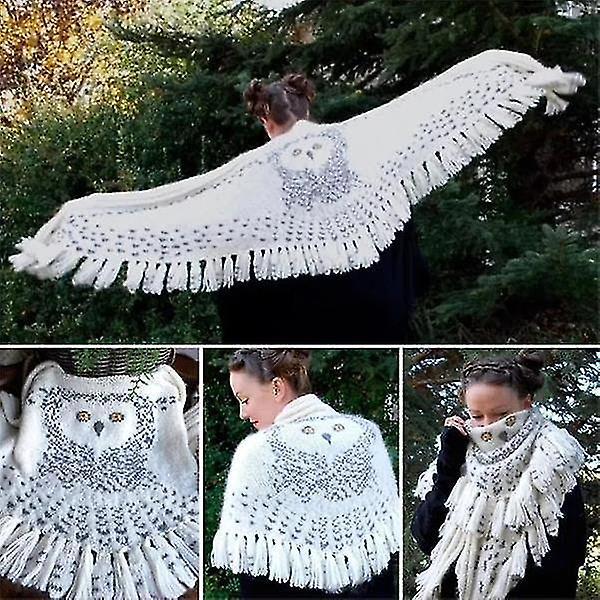 160cm Retro Owl Scarf， Hedwig Knitting Pattern Thick Warm Winter Scarf， Wrap Tassel Scarves Knitted Ladies Shawl