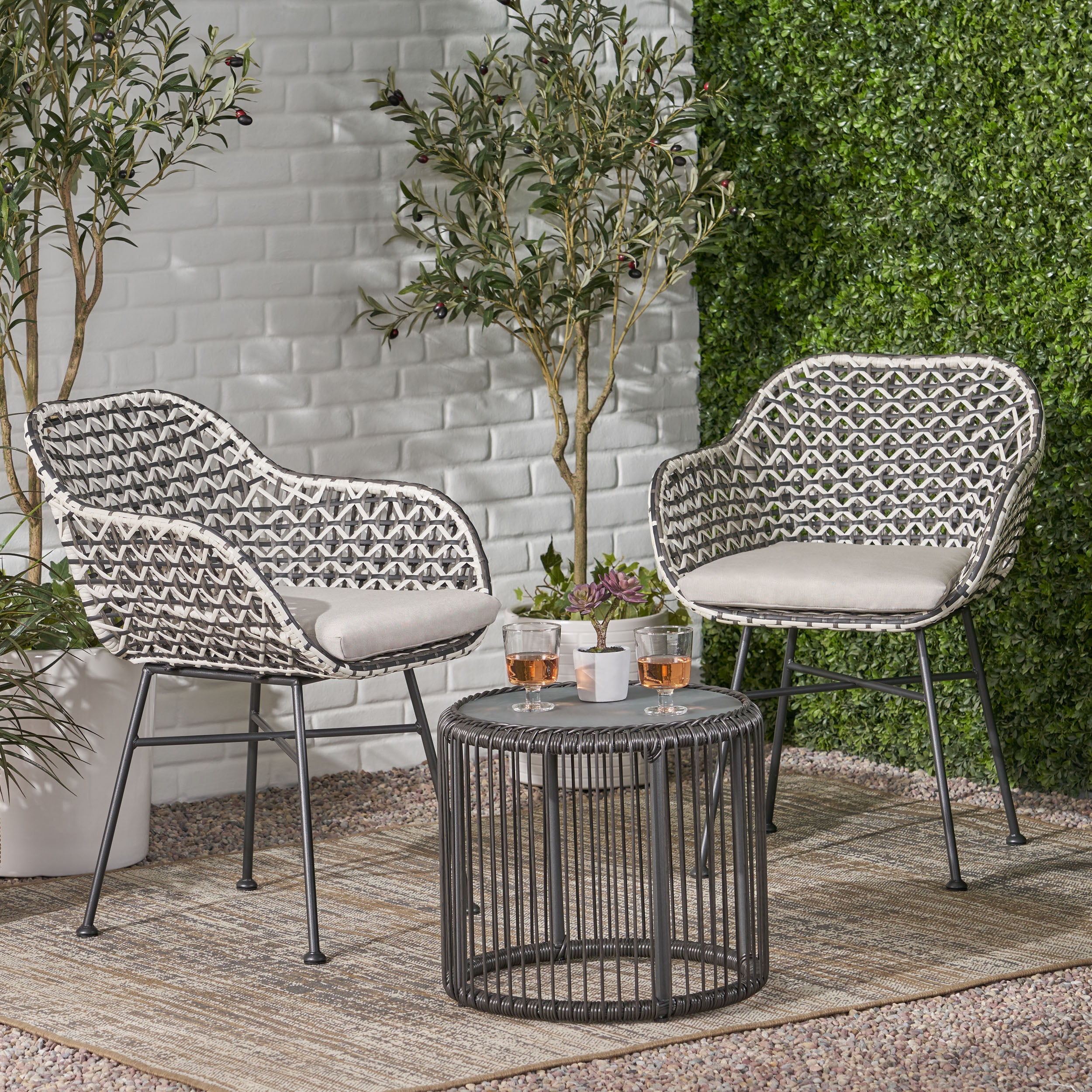 Javontae Outdoor 3 Piece Wicker Chat Set