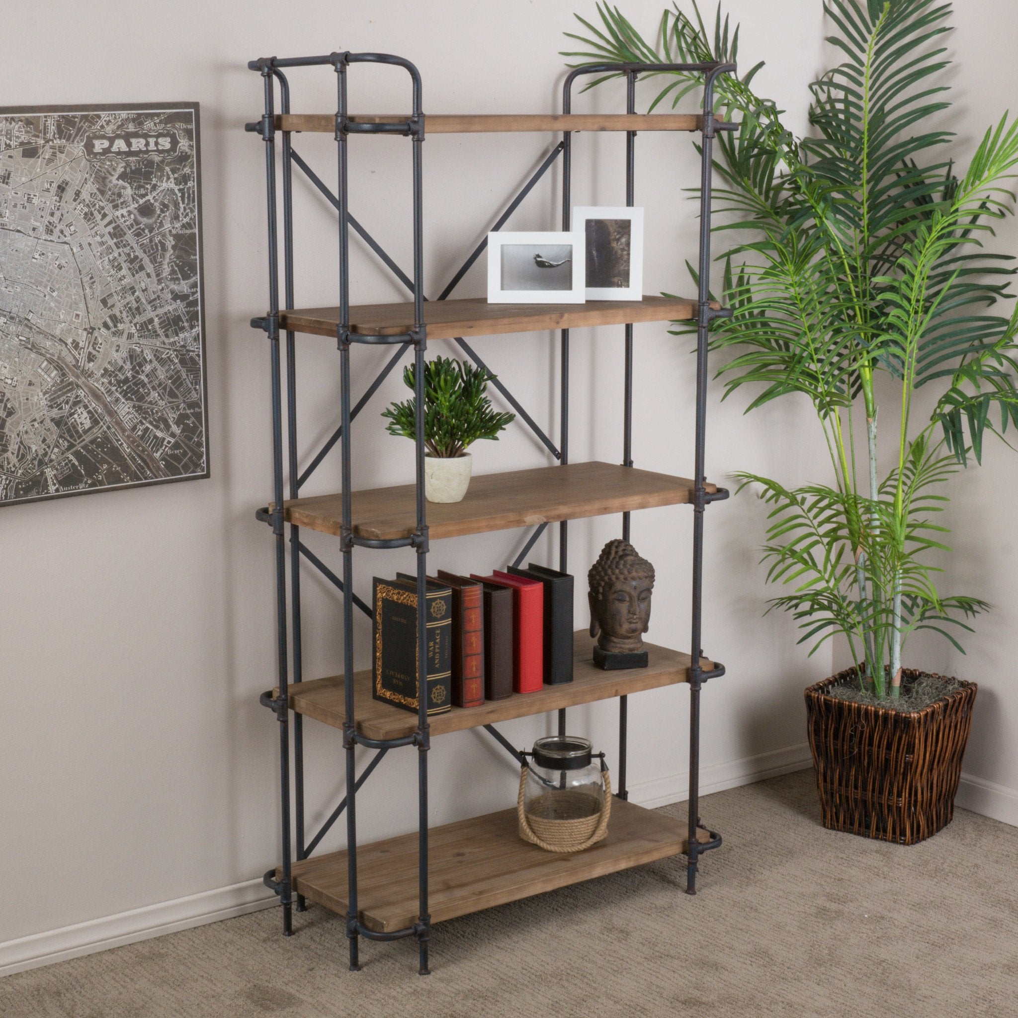 Mercia Industrial Pipe Design 5-Shelf Etagere Bookcase