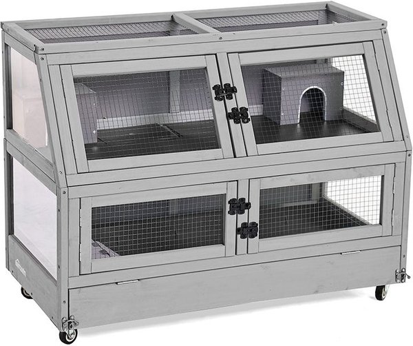 Aivituvin-AIR58 Two Level Guinea Pig and Hamster Cage with Wheels， Gray