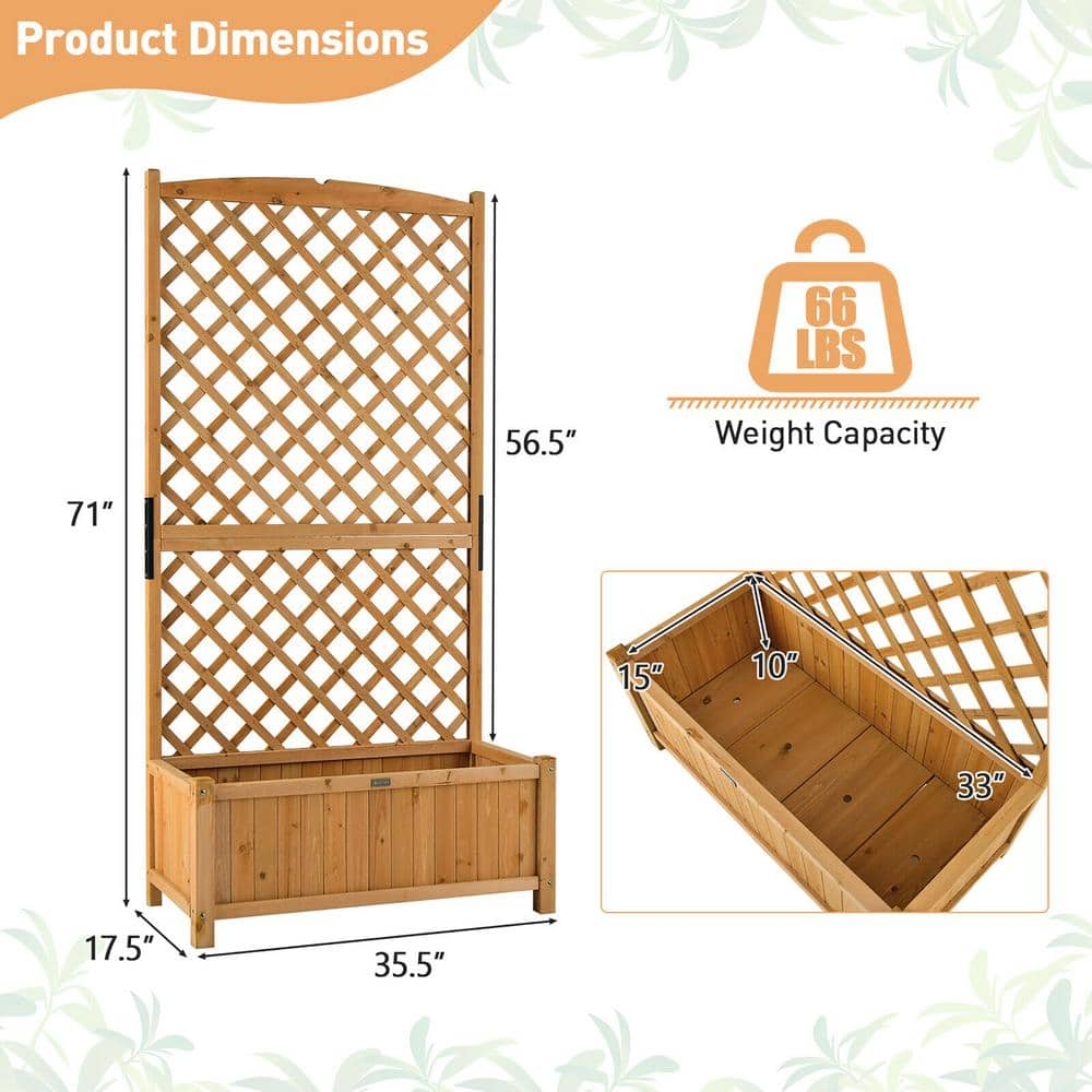 Gymax 71'' Tall Raised Garden Bed Wooden Planter w/Trellis for Flower Climbing Plant GYM11266