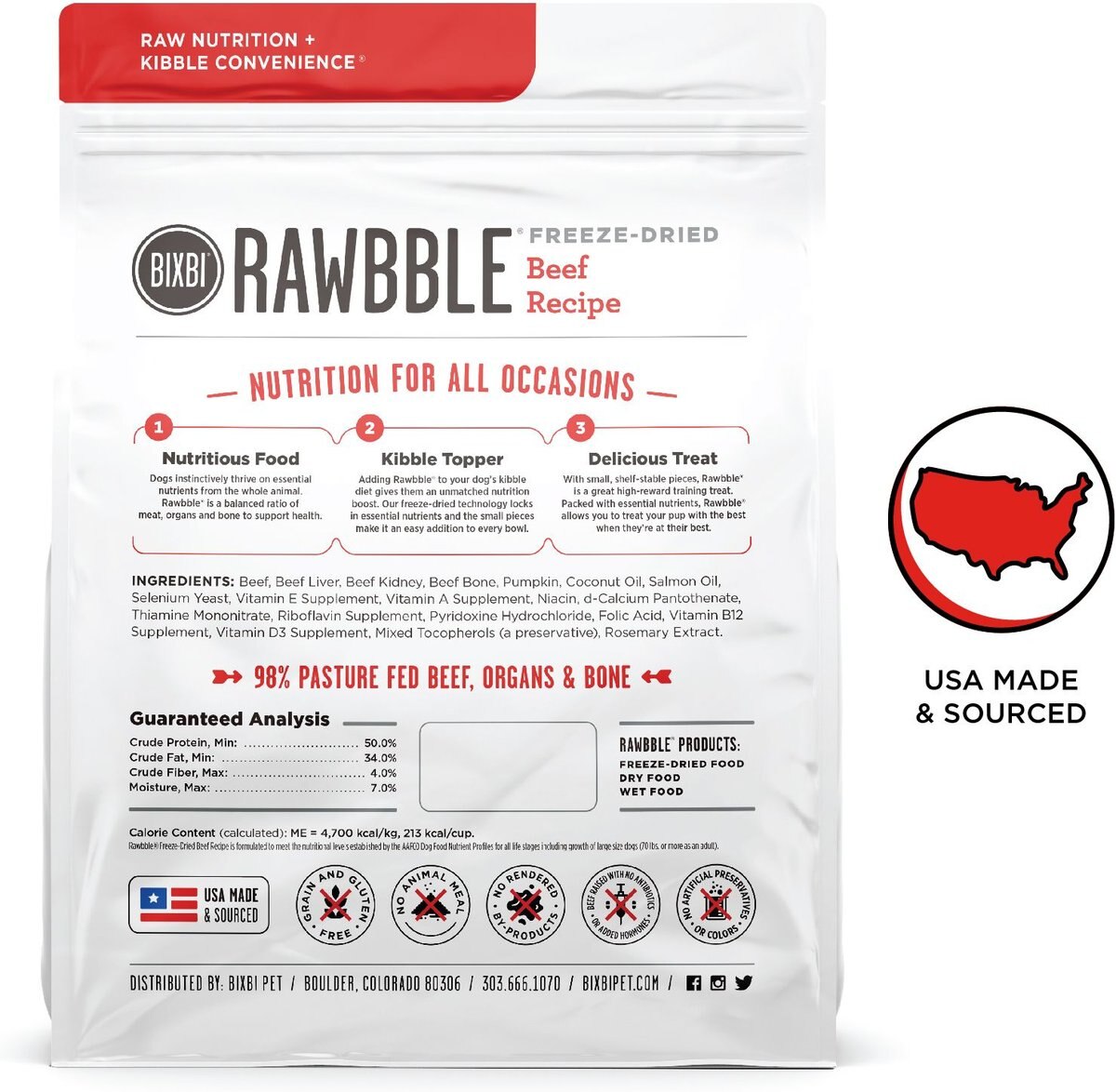 BIXBI Rawbble Beef Recipe Grain-Free Freeze-Dried Dog Food