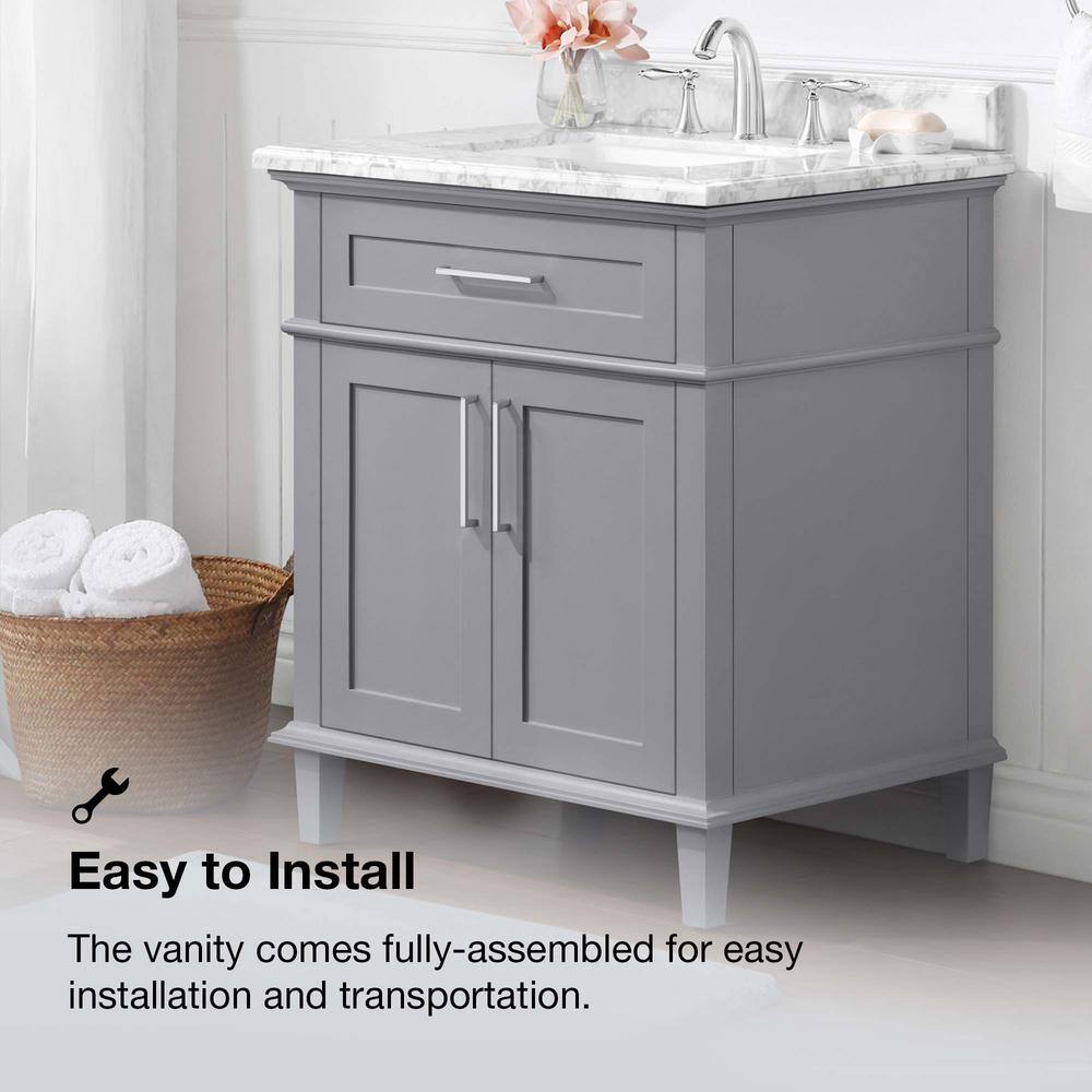 Home Decorators Collection Sonoma 30 in. W x 22 in. D x 34 in. H Bath Vanity in Pebble Gray with White Carrara Marble Top Sonoma 30PG