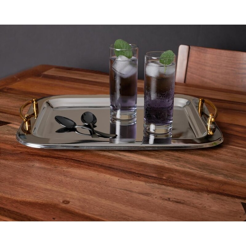 Sol Living Stainless Steel Rectangular Serving Tray with Handle   16.5\