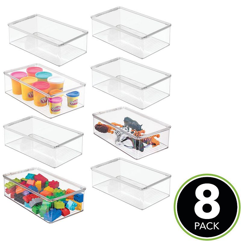 mDesign Plastic Playroom/Gaming Storage Organizer Box， Hinge Lid， 8 Pack