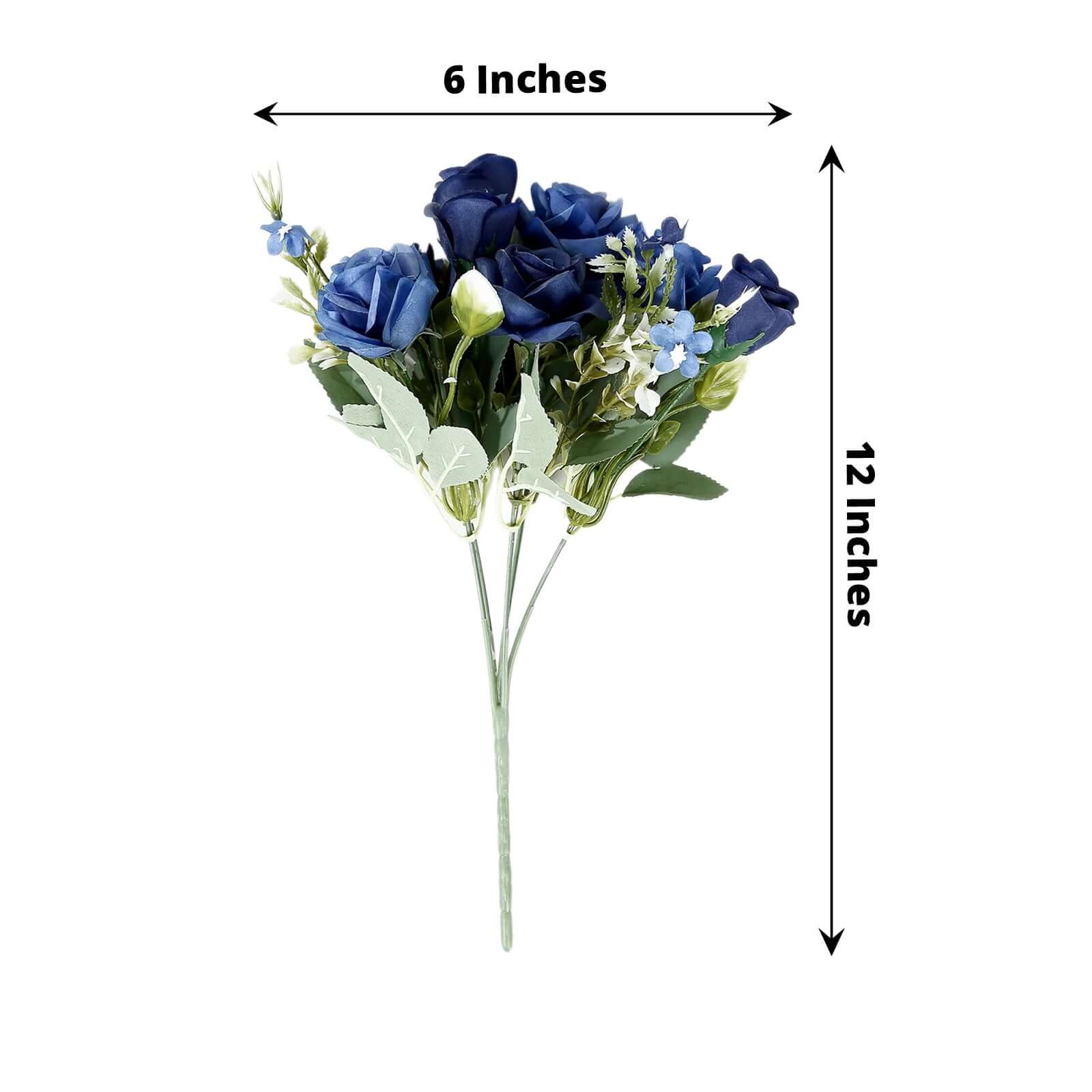 4 Bushes Navy Blue Real Touch Artificial Silk Rose Bridal Bouquet, Faux Flowers 12