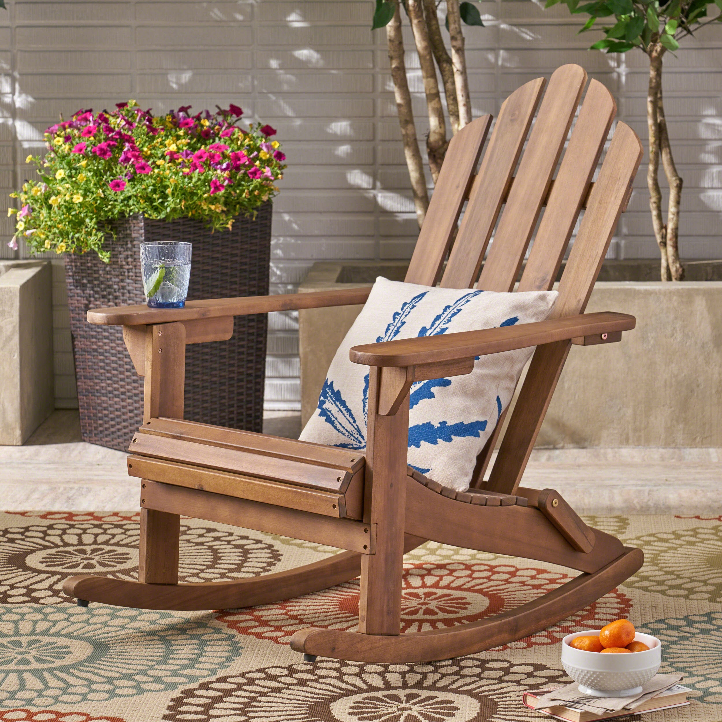 Cara Outdoor Adirondack Acacia Wood Rocking Chair