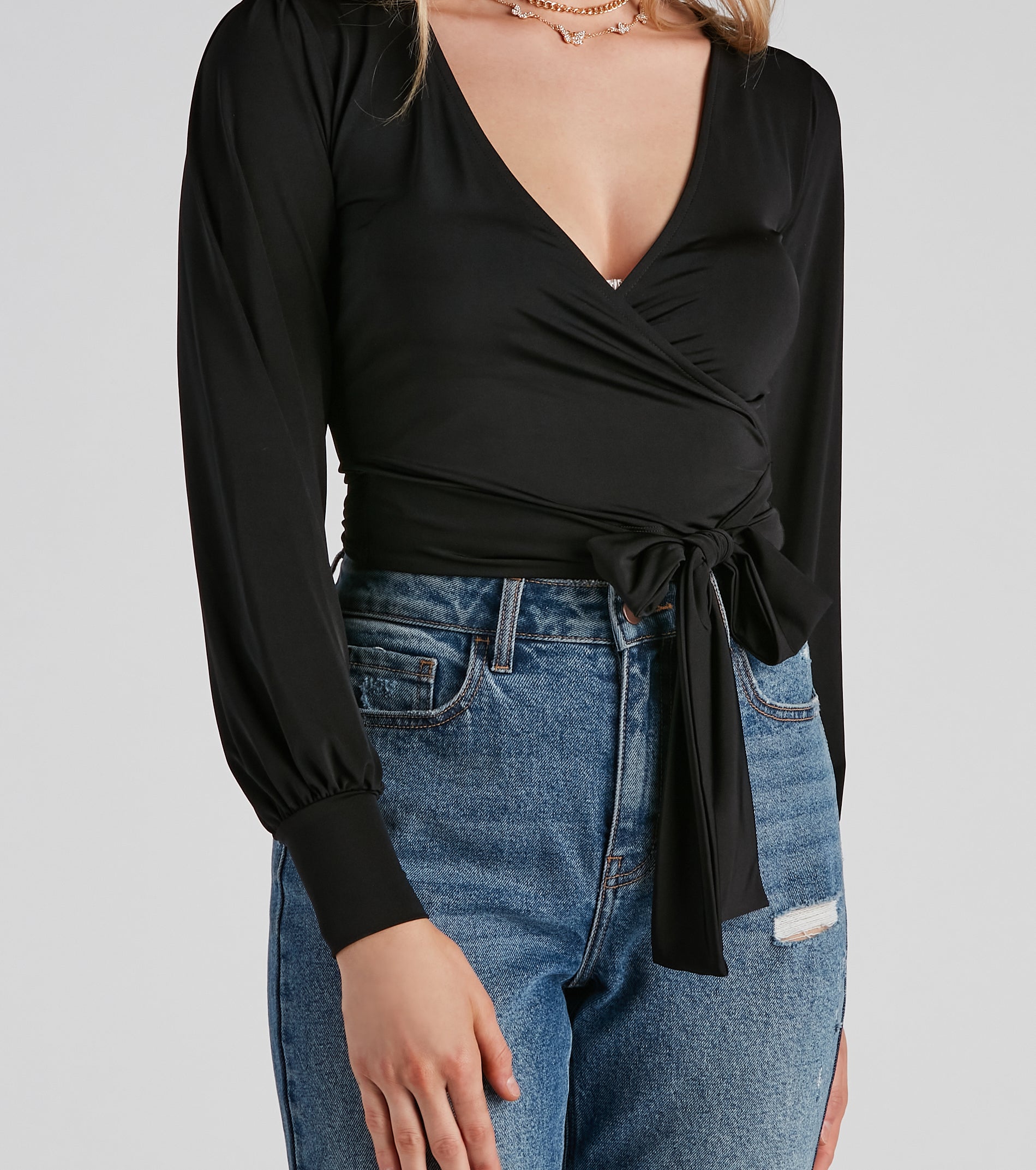 Slinky Knit Wrap Front Top