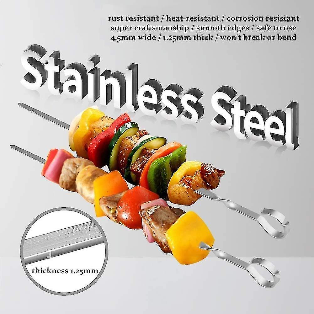 Barbecue Skewers - Set Of 20 Stainless Steel Kebab Skewers Bbq Sticks 39cm Long Flat Metal Reusable