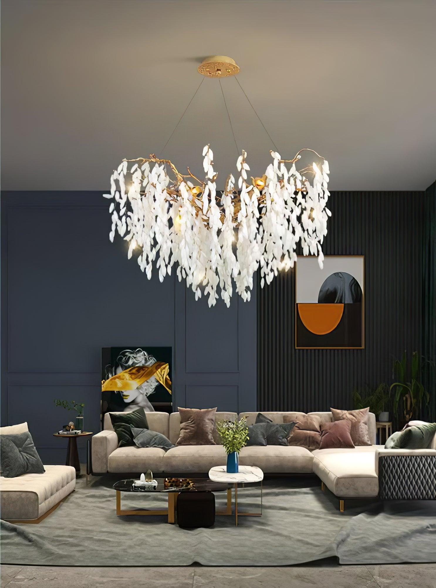 White Jade Branch Brass Chandelier